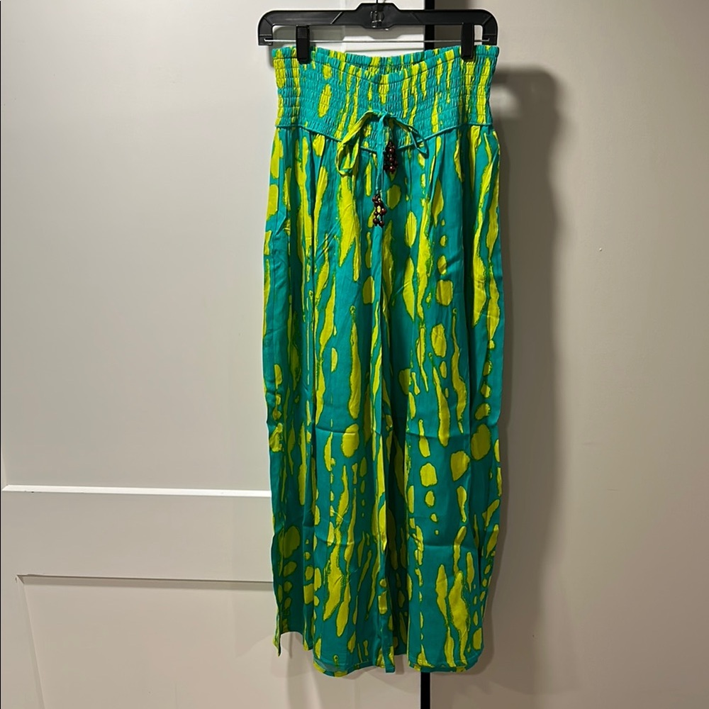 Blue and Green Tie Front Pants
